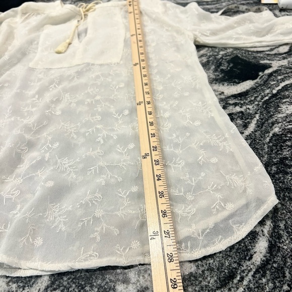 LUCKY BRAND NWOT ivory chiffon blouse with small botanical embroidery - Picture 6 of 14